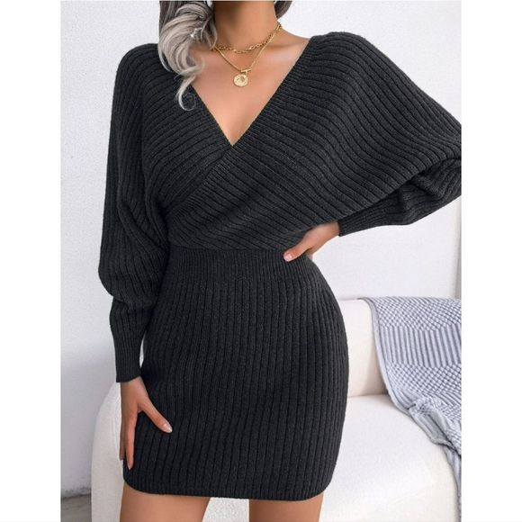 Green Rib-Knit Sweater Dress - Picture 7 of 8